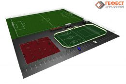 Пример многофункциональной площадки для занятий футболом, теннисом, волейболом, баскетболом.